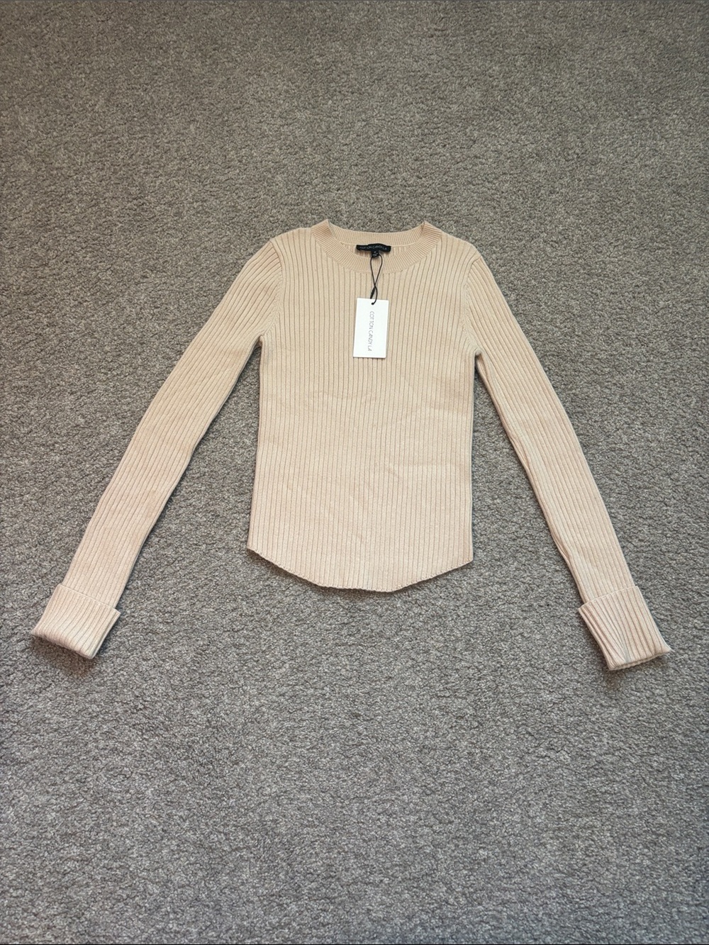 Cotton Candy Ribbed Long-Sleeve women’s sweater - Beige size M medium NEW NWT